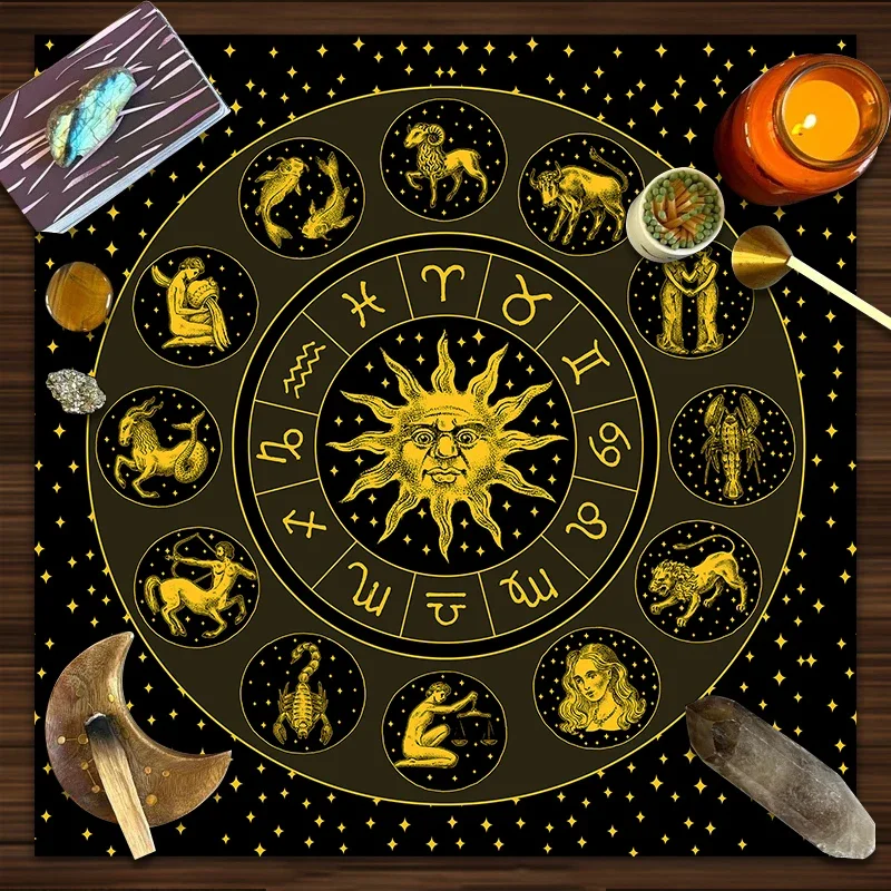 Tarot Cloth Gold Sun Zodiac Ve - Zodiac Party Games reseña y precio